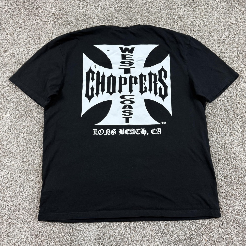 West Coast Choppers Shirt Mens XL Black Iron Cross Logo Long Beach Biker Graphic